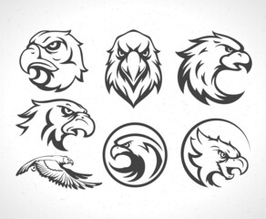 Eagles logos emblems template set mascot symbol for business or shirt design. Vector vintage design element.