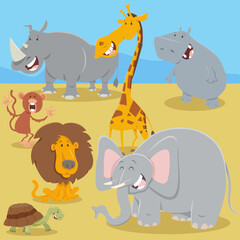 cartoon happy safari animal characters group