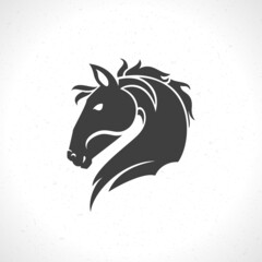 Horse face logo emblem template mascot symbol for business or shirt design. Vector vintage design element.