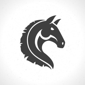 Horse face logo emblem template mascot symbol for business or shirt design. Vector vintage design element.