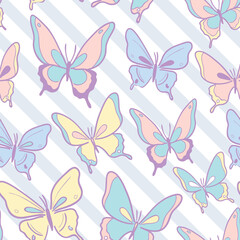 Fototapeta na wymiar Pastel butterfly vector pattern background.