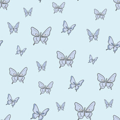 Pastel blue butterfly vector pattern background.