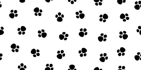 Paw dog seamless pattern. Pet paw on white background. Footprint of dog, cat, panda. Animal seamless texture. Cute wallpaper. Vector
