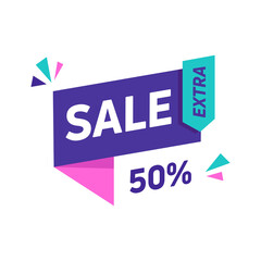 Sale banner design template. Flat origami speech bubble special offer discount vector illustration.