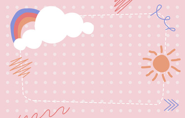 Cute Pink Polka Dot Background Sun Rainbow Cloud