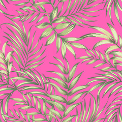 Jungle vector pattern with tropical leaves.Trendy summer print. Exotic seamless background.	
