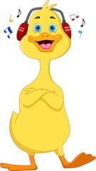 cartoon funny duck listening to music