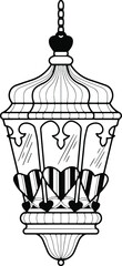 Vintage lantern on white background. Black silhouette. Decorative аrabic lantern with hearts.