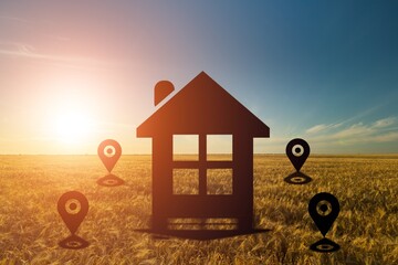 Real estate concept. Field available for building construction on natural background.