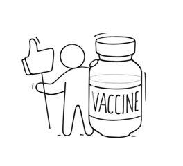 Man with vaccine and like symbol.