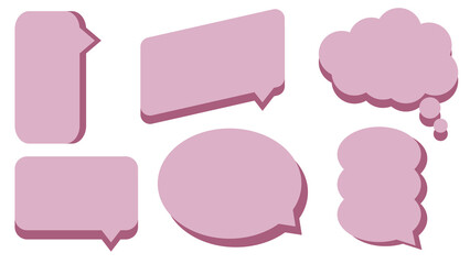 set of blank pink speech bubble, conversation box, chatbox, speaking box, thinking balloon, message box, cloud bubble