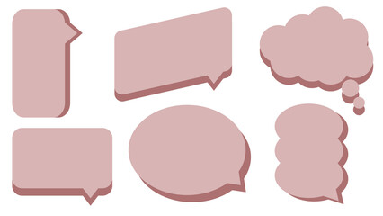 set of blank pink speech bubble, conversation box, chatbox, speaking box, thinking balloon, message box, cloud bubble