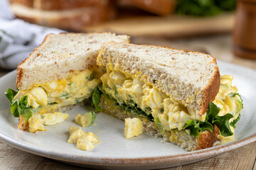 Egg salad sandwich on a plate - 495664988