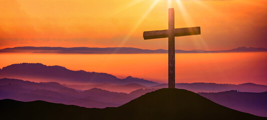 crucifixion jesus christ - cross at sunset