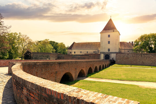 famous Nadasdy castle fortress in Sarvar Hungary before sunset