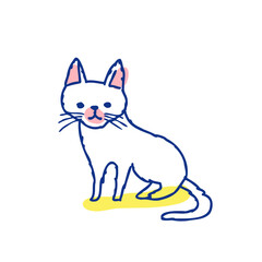 座ってこちらを見ている白い猫