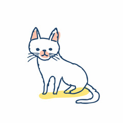 座ってこちらを見ている白い猫