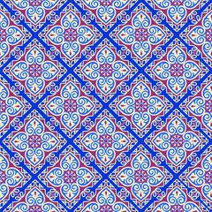 Abstract floral seamless pattern. Mosaic floral diagonal tile ornamental background. Muslim ornament in arabic orient style