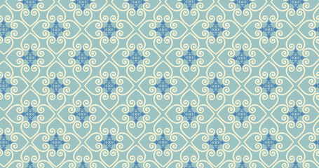 Fototapeta premium Seamless pattern with floral asian ornament. Abstract ornamental texture. Artistic diagonal flourish tile background in arab orient style