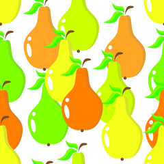 Pear fruit seamless pattern on white background vector illustration.