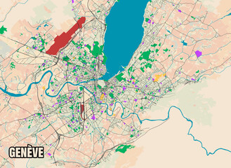 Fototapeta na wymiar Vector poster editable city map Genève, Switzerland Data From OpenStreetMap.