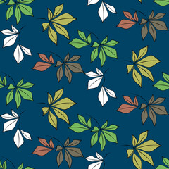 Vector seamless half-drop pattern, with leaves and flowers