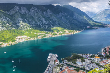Mesmerizing view of the Adriatic Sea passing through the Kotor Bay in Montenegro