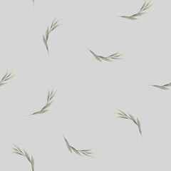 Obraz premium Seamless floral pattern with greenery on summer background, watercolor illustration. Template design for textiles, interior, clothes, wallpaper. Floral print