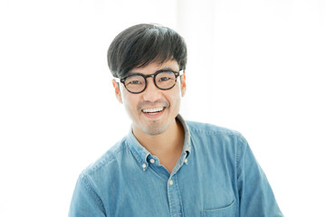 adult asian man.young male person wear eye glasses.posing smiling laughing look excited surprised thinking positive happy people.empty space for text advertising.white background.attractive fashion