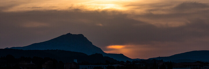 Sainte Victoire mountain in the light of a cloudy spring morning