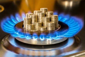 Concept is to increase the cost of supply , payment for gas. Coins stack up on a burning gas burner.