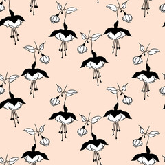 Vector seamless half-drop pattern, with flowers