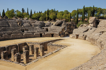The arena in the amphitheater of Italica, an archaeological site at the outskirts of Seville