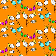 Vector seamless half-drop pattern, with bud