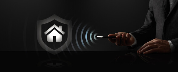 Businessman, smart phone and real estate concept