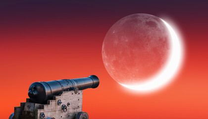 Ramadan Concept - Ramadan kareem cannon with crescent 