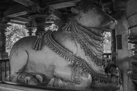 Closeup shot of a sculpture in Hoysaleshwara Temple in Halebeedu, India