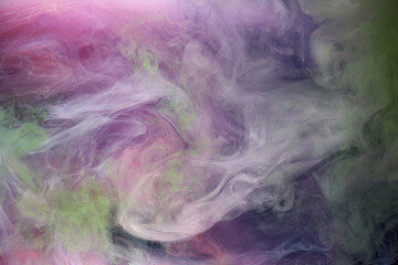 Lilac smoke on black ink background, colorful pink fog, abstract swirling touch ocean sea, azure acrylic pigment paint underwater