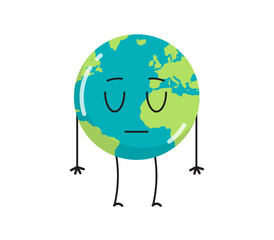 Cute earth characters different emotions and cartoon mascot globe  collection set flat illustration.
