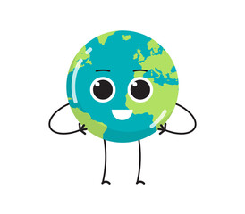 Cute earth characters different emotions and cartoon mascot globe  collection set flat illustration.
