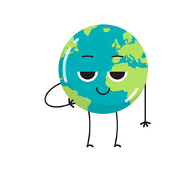 Cute earth characters different emotions and cartoon mascot globe  collection set flat illustration.
