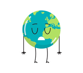Cute earth characters different emotions and cartoon mascot globe  collection set flat illustration.
