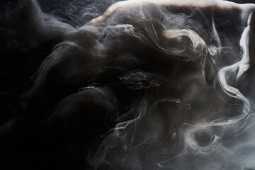Black and white ink background, colorful fog, abstract swirling ocean, acrylic paint pigment underwater, dark smoke © amixstudio