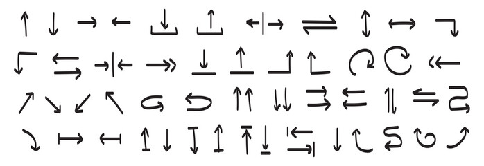 Hand drawn arrows concept and simple arrows on white background flat illustration.