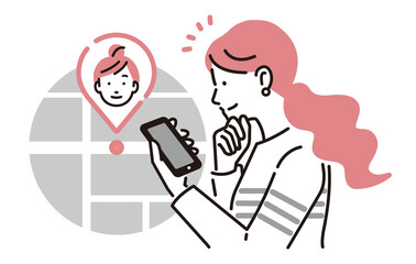 スマホのGPS機能を使って子供の居場所を確認するお母さん
