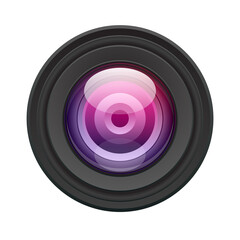 Camera lens icon isolated on white background vector illustration. Realistic detailed colorful camera lens with reflection representing concept of professional photography equipment