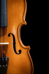 vintage violin isolated on black background, with clipping path