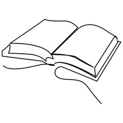 one line continuous drawing of open book thick education