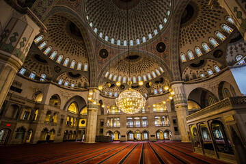 Fototapeta na wymiar Rich interior of Kocatepe Mosque, the largest Masjid in Ankara, Turkey