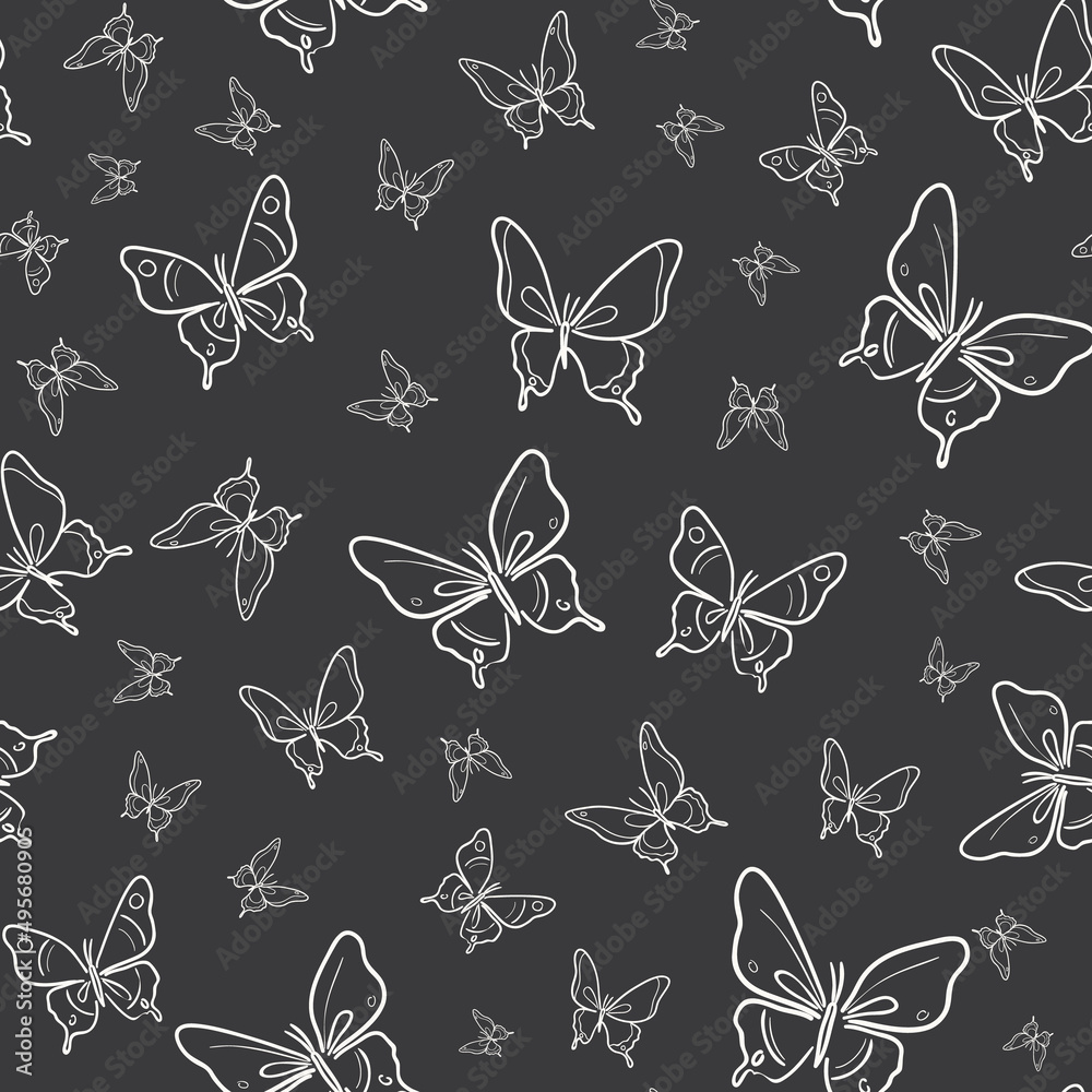 Aufkleber Vector butterfly seamless repeat pattern background, dark